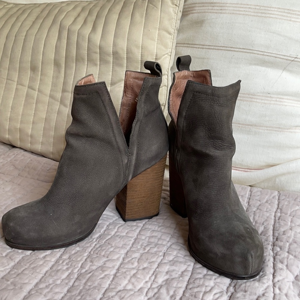 Jeffrey Campbell Gray Suede Block Heel Ankle Boots